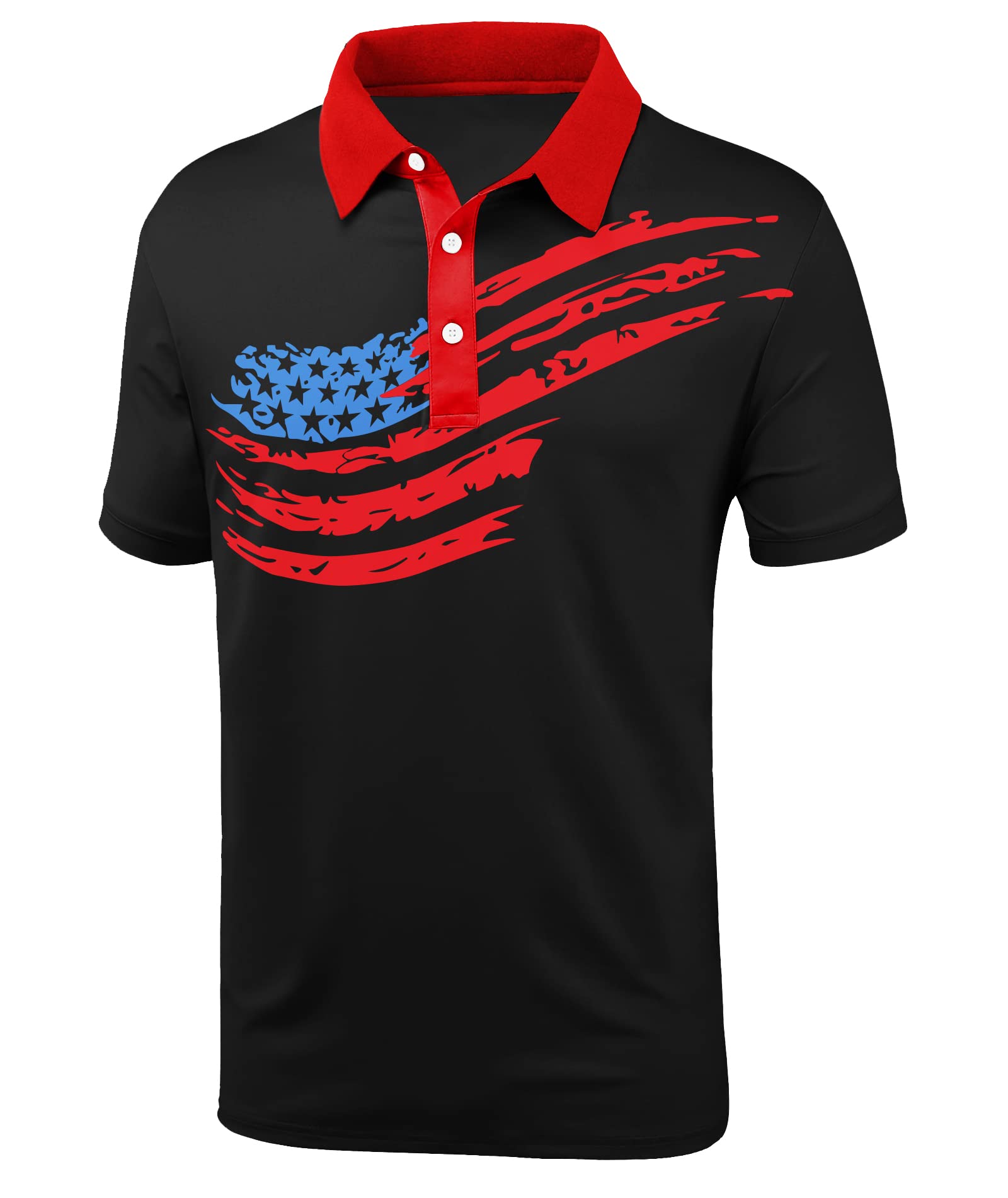Camisas patrióticas para hombre de manga corta con diseño de la bandera estadounidense, polo de golf de verano, camiseta divertida estampada, negra - XL