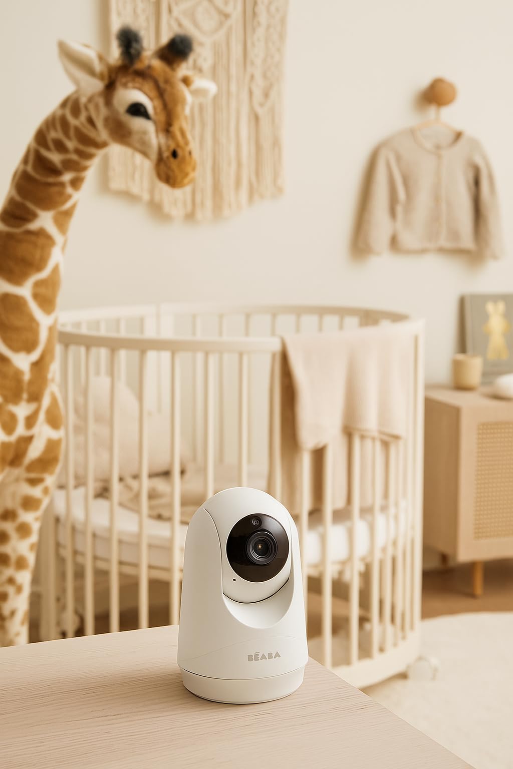 BÉABA, Babyphone Camera Zen Plus 2 – Caméra Rotative 360°, Écran 5 Pouces HD, Vision Nocturne, Talkie-Walkie, Thermomètre, 8 Berceuses, Portée 300m, Autonomie 20h, 4 Caméras Connectables, Blanc