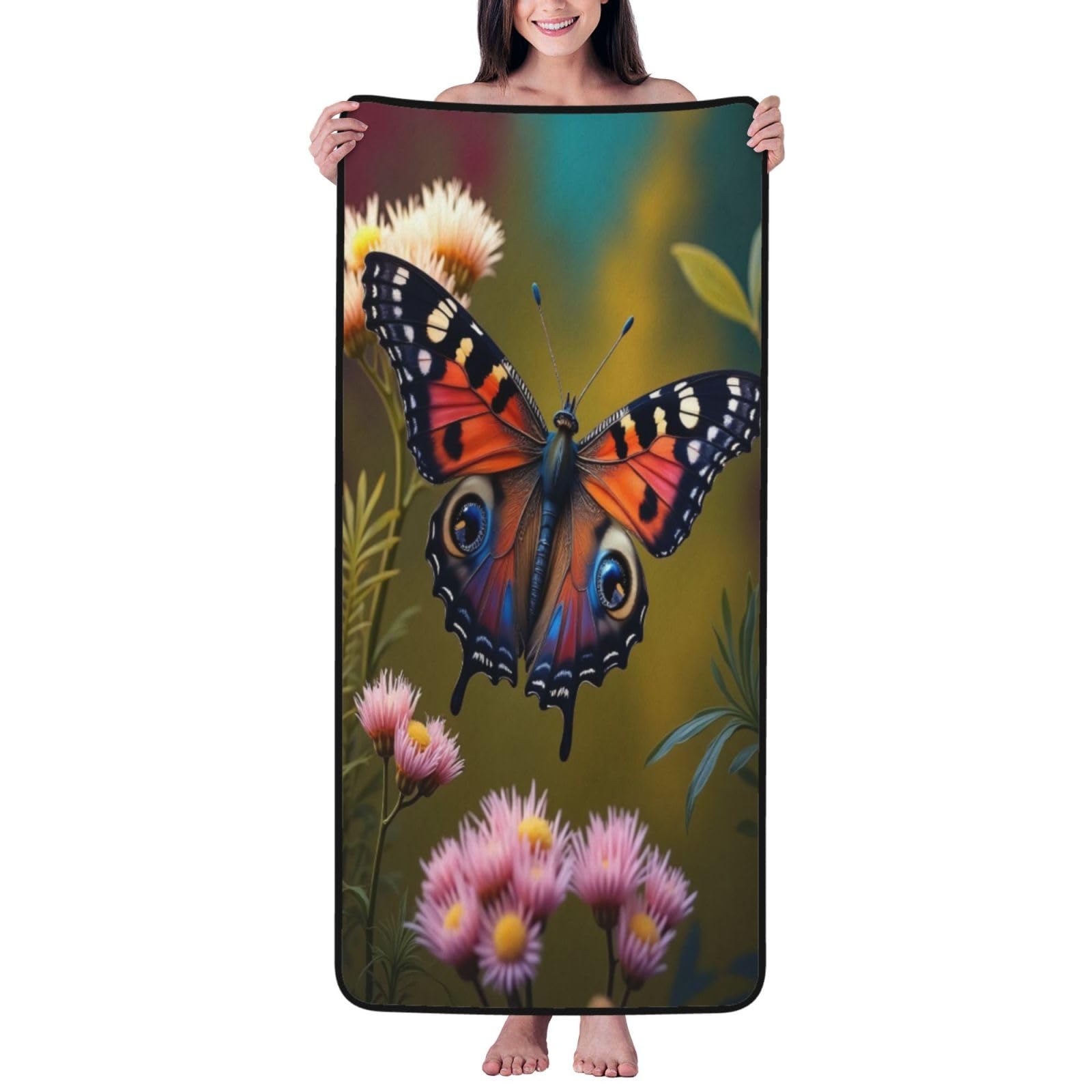 Serviette de bain en coton de qualité supérieure avec imprimé bouquet de papillons élégant