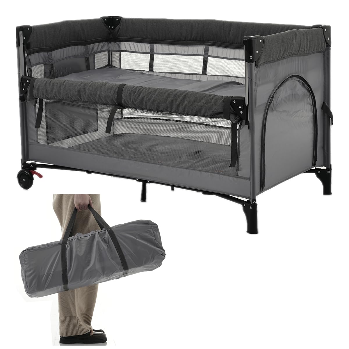 Bennbari 折りたたみ式ベビーベッド グレー Amazon.co.jp: Bennbari ベビーベッド 添い寝ベッド 折りたたみ