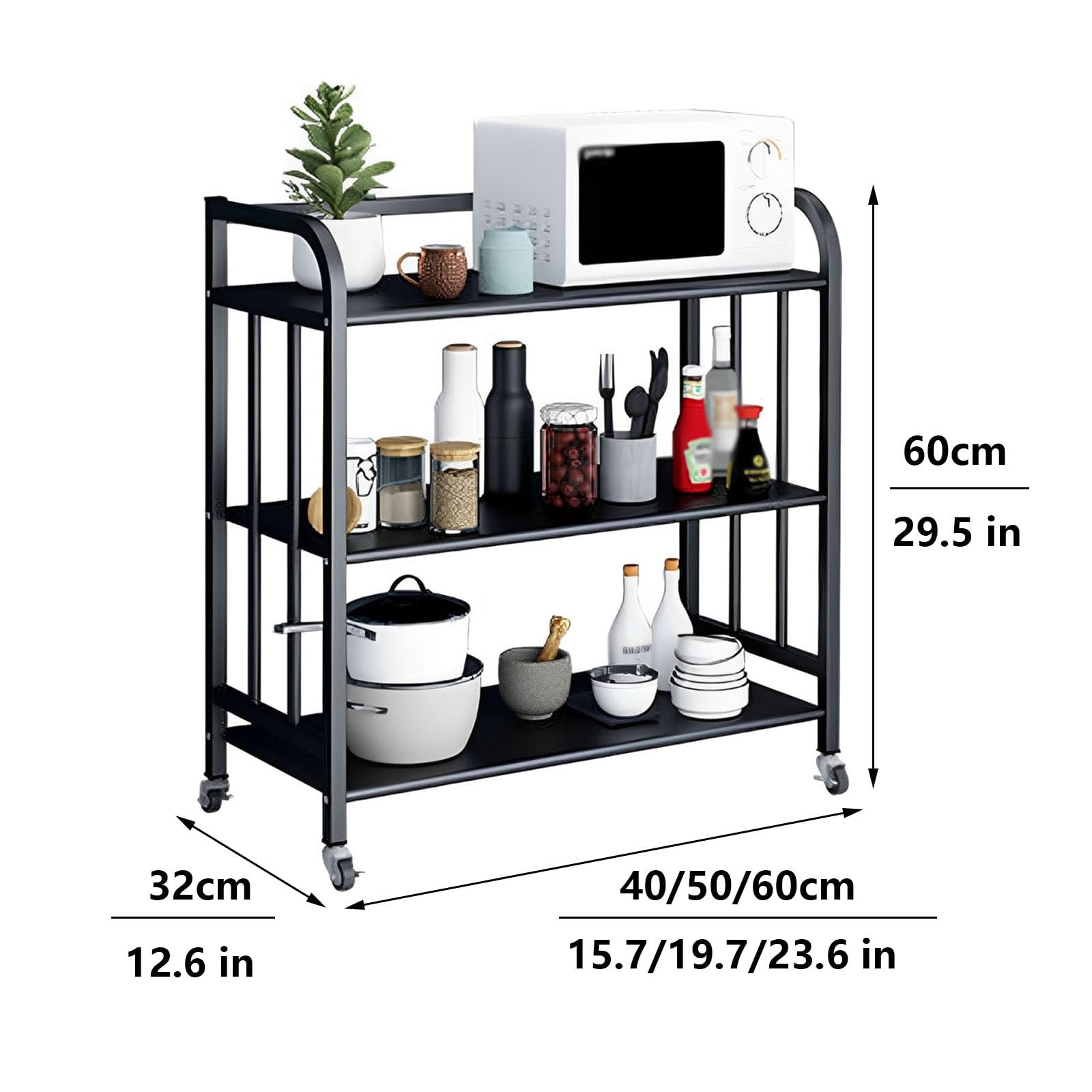Półka Metalowa z Kółkami Wielofunkcyjna Półka Metalowa Zaokrąglone Narożniki Ruchome Koła Pasowe Boczne Osłony Mała Powierzchnia(50 * 32 * 75cm)