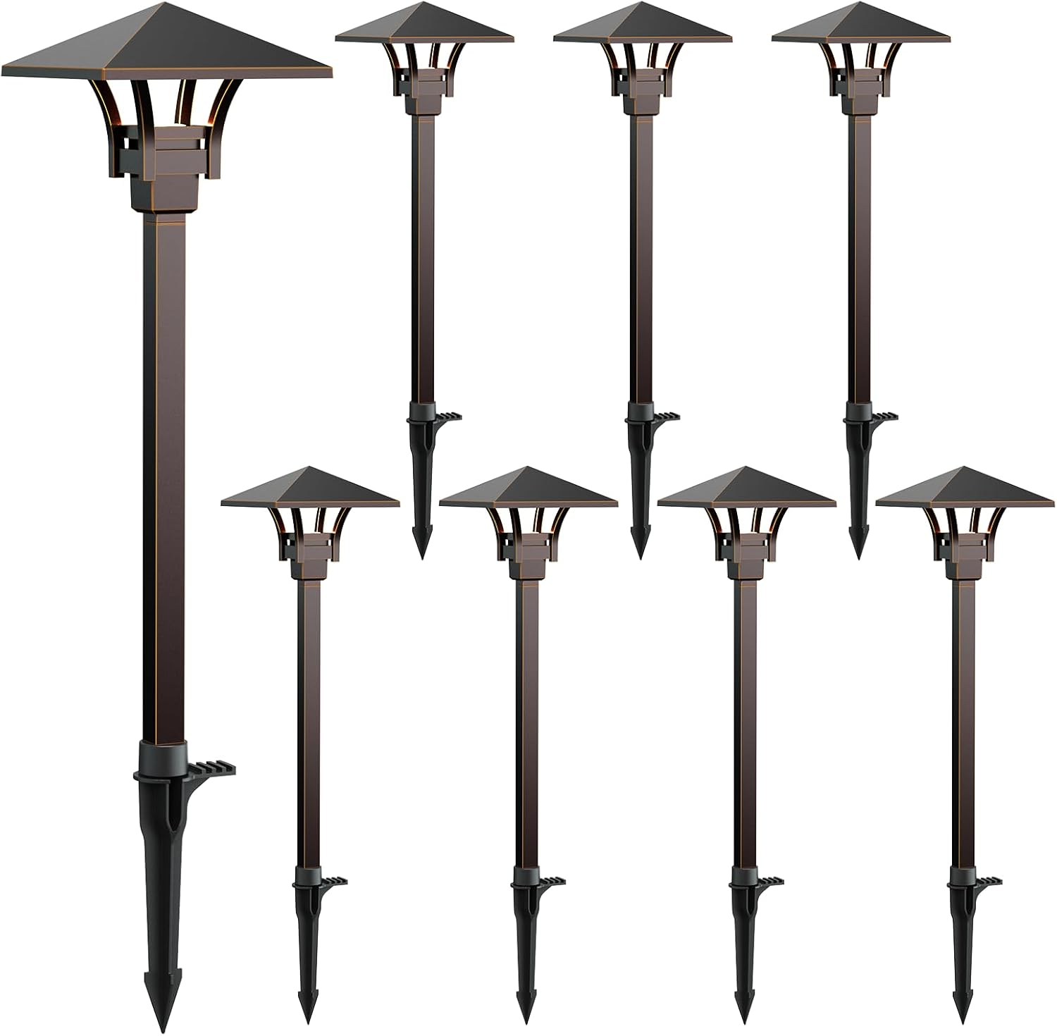 GOODSMANN Landscape Lighting Low Voltage Landscape Path Lights Oil Rubbed Bronze 8PK Path Lights Low Voltage 4W LED 32 Lumen 3000K Warm White with Cable Connectors