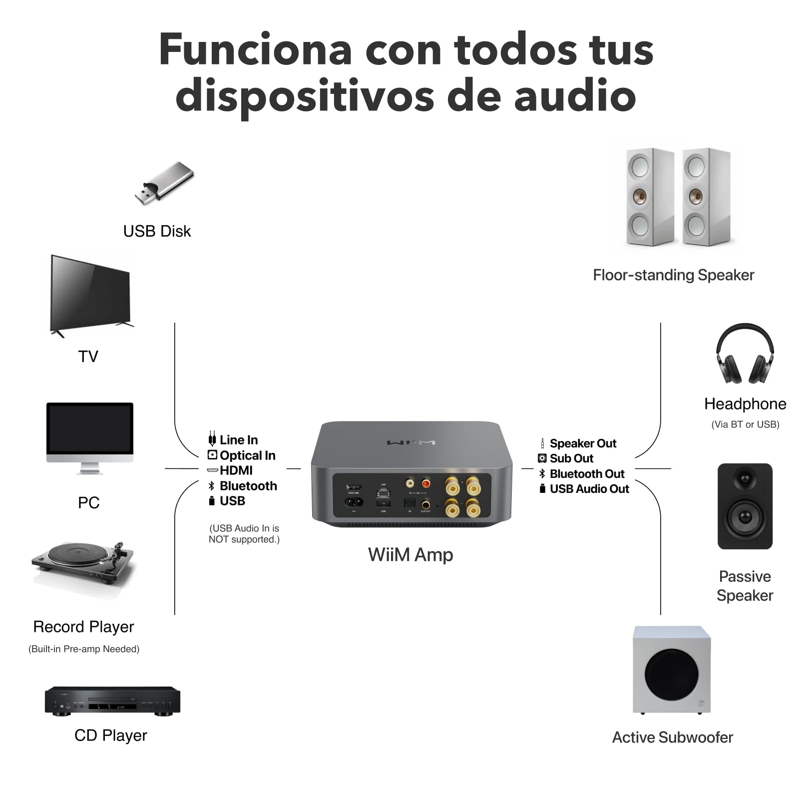 WiiM Amp: Amplificador de Streaming Multiroom | Compatible con AirPlay, Google Cast, Alexa | HDMI, Control por Voz | Transmite Desde Spotify, Amazon Music, Tidal y más | Gris Espacial