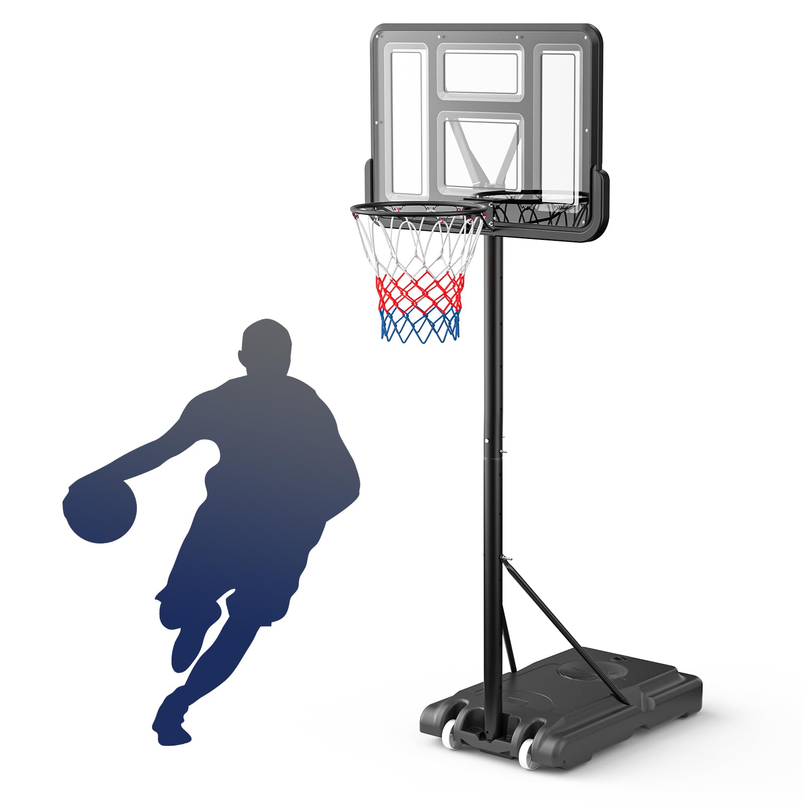 Canasta de baloncesto al aire libre para niños/jóvenes, soporte de baloncesto portátil, altura ajustable, cesta ajustable, viene con dos redes de baloncesto, para deportes de interior y exterior (154