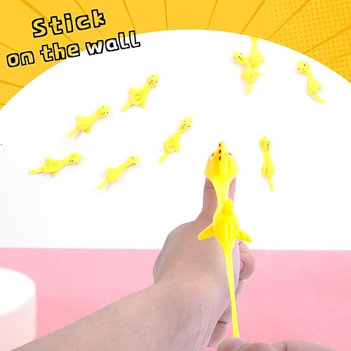 Miniatura 5 de POPLAY 36 tirachinas de pollo volador, juguetes de catapulta de dedo de pollo de goma parpadeante, juguete elástico de pollo para cumpleaños, bolsas