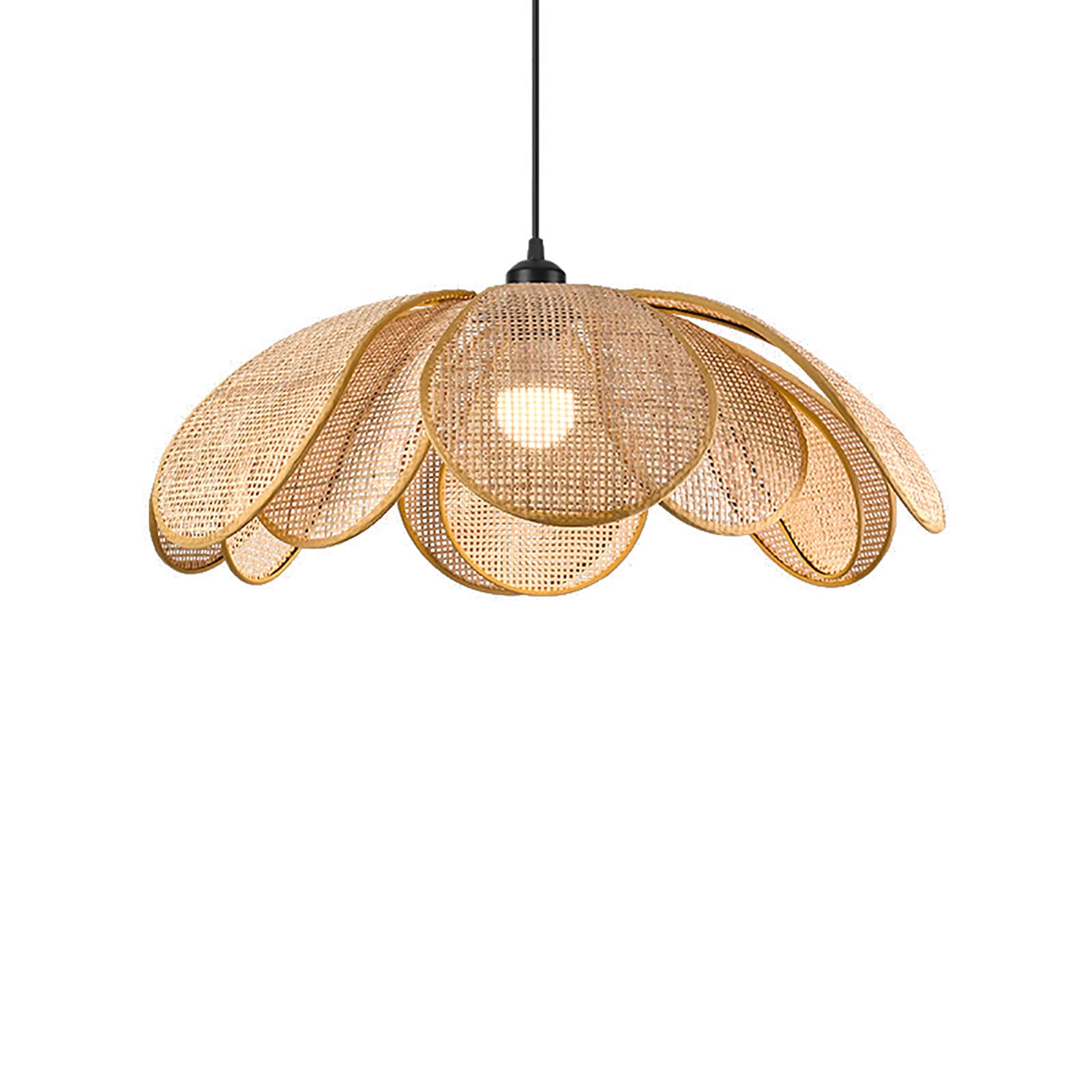 Suspension Boho Petal, Suspension en Rotin Tissé à La Main de Style Wabi-sabi, Lustres de Ferme pour îlot de Cuisine, Salle à Manger, Restaurant, Chambre à Coucher, D: 50cm/20inch