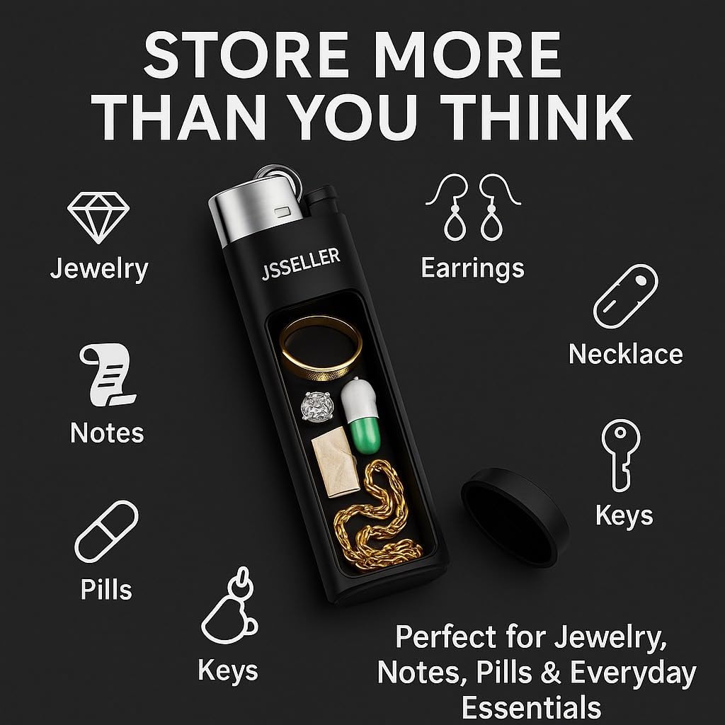 Lighter Diversion Safe - Hidden Stash Can with Secret Compartment for Cash, Jewelry, Keys, Small Valuables - Portable Travel Safe, No falme and No Spark, Black