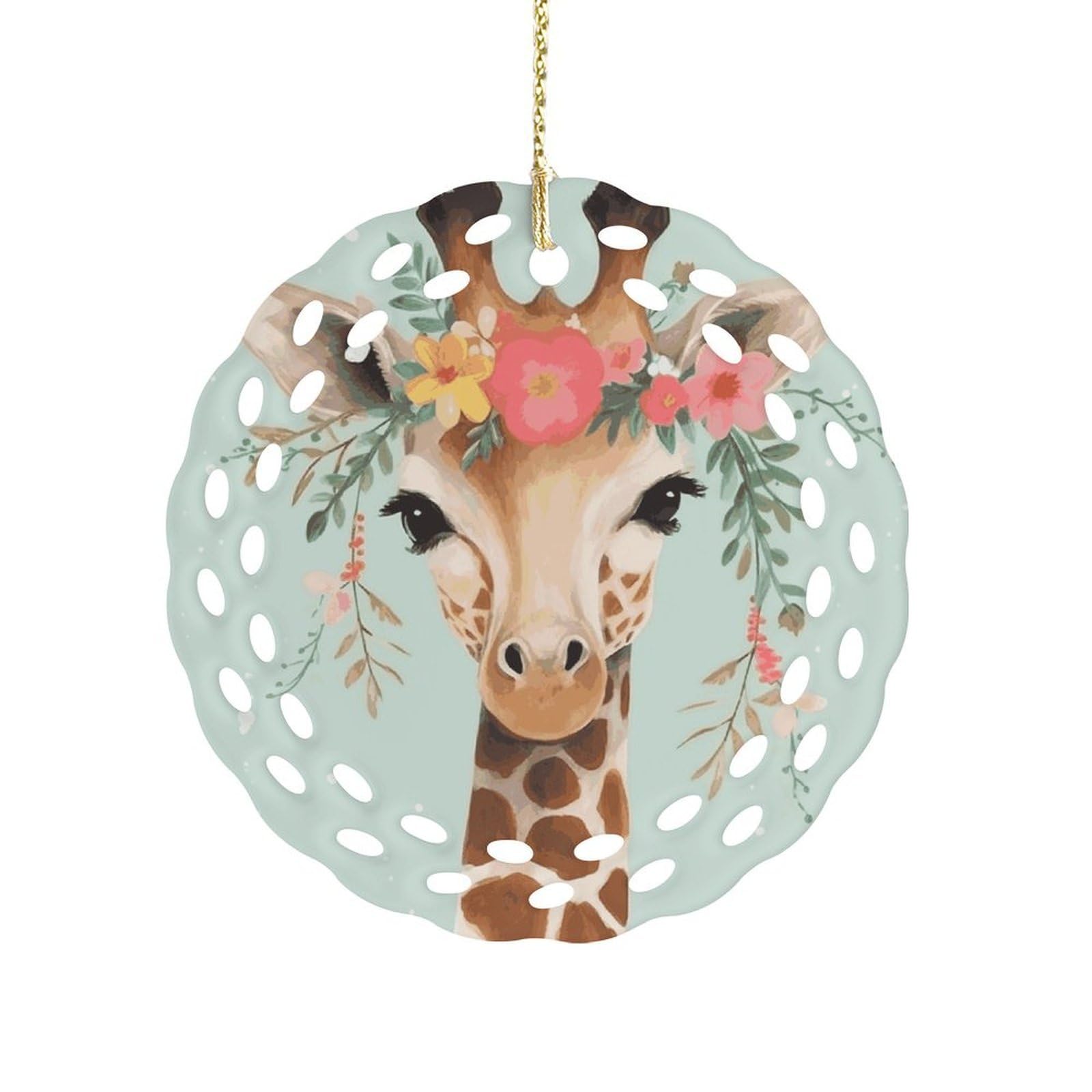 Fekiloot Women's Style Giraffe With Floral Ceramic Ornaments 3 Inch Round,Holiday Keepsake For ,Girls,Pet Owners,Hanging Ornament Gifts Idea For Home