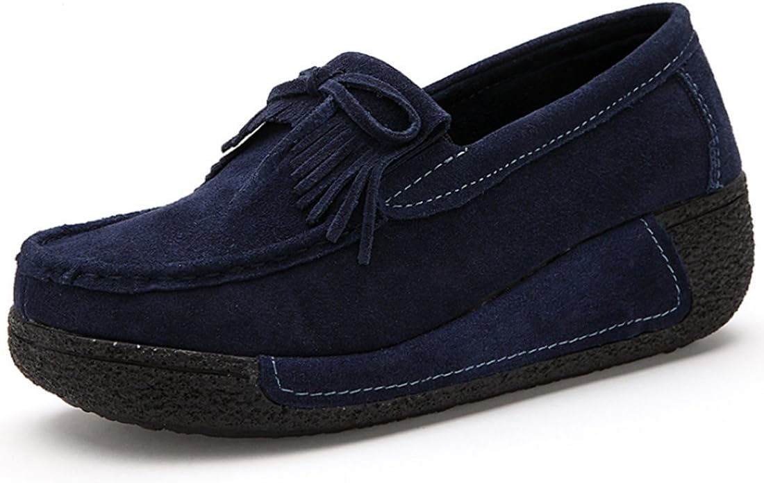 Sabe Women Platform Lace up Suede Leather Fitness Rocker Sole Moccasins Deck Loafers Wedges Driving Shoes