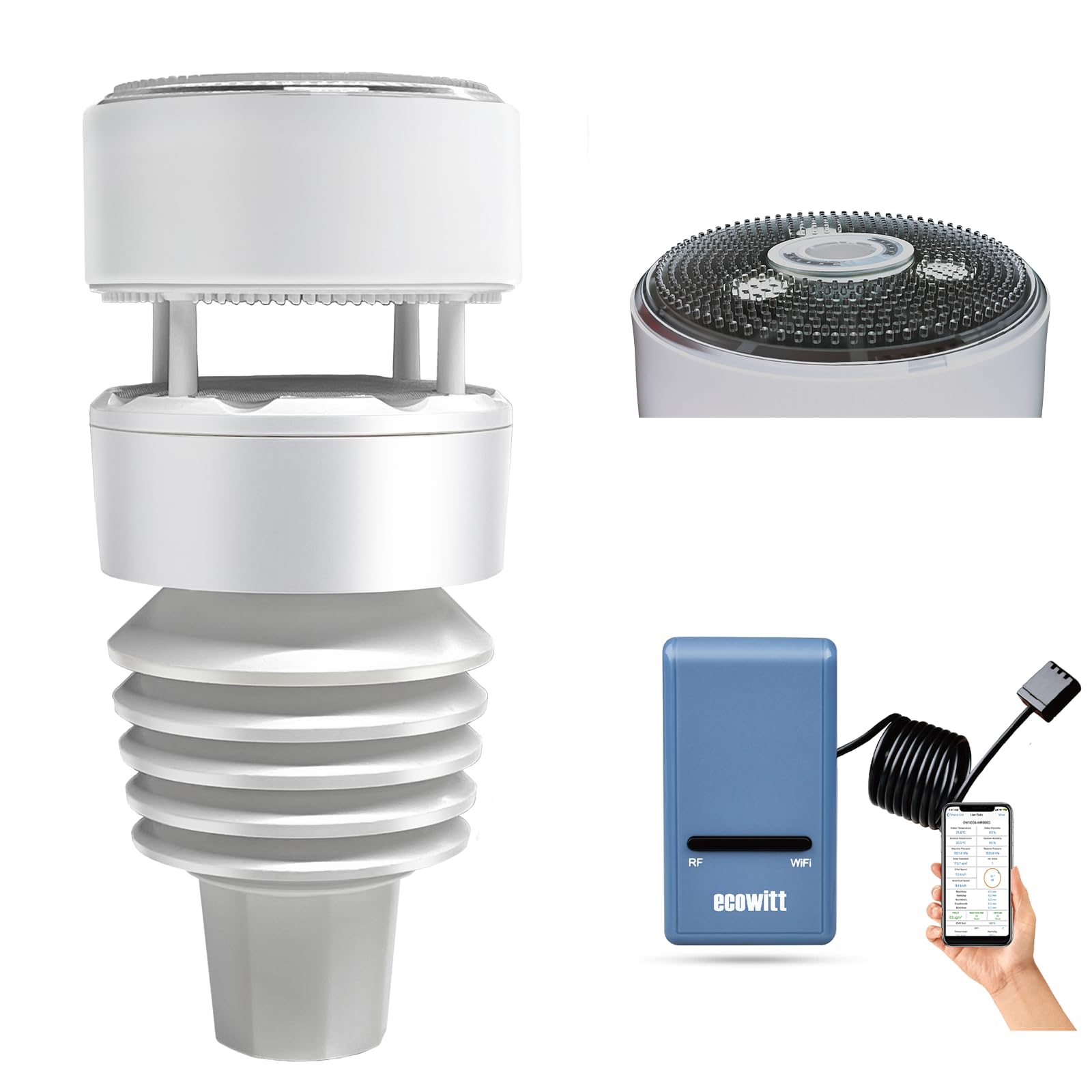 ECOWITTWeather Stations with Outdoor Sensor Wireless UK, 7 in 1 Solar Power Garden Weather Sensor Unit WS90, 3 in 1 Home Indoor WiFI Gateway GW1100 Built-in Temperature-humidity/Barometric Sensors