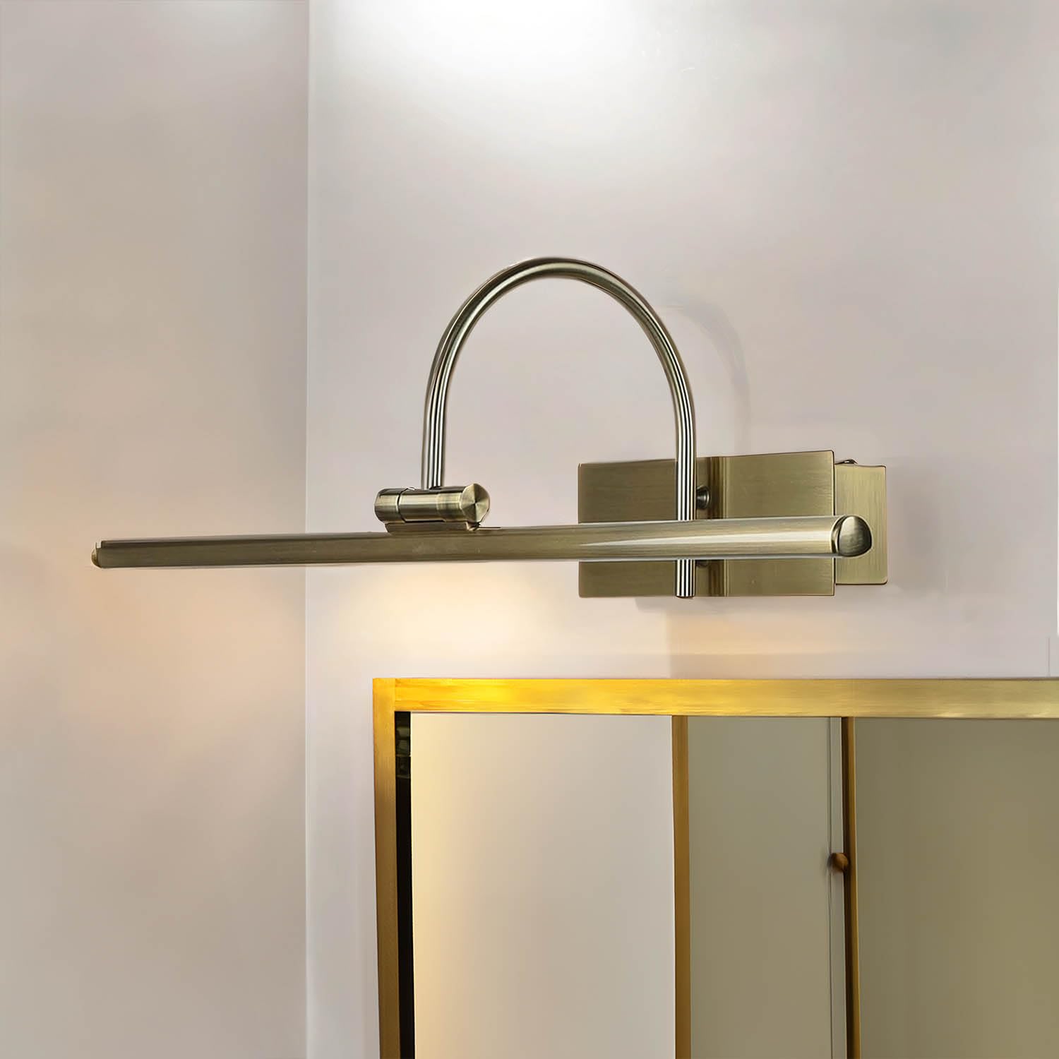 Lámpara LED para cuadros XL de metal en latón antiguo ancho: 45 cm lámpara de espejo clásica orientable para pasillo baño salón dormitorio lámpara de pared lámpara para cuadros