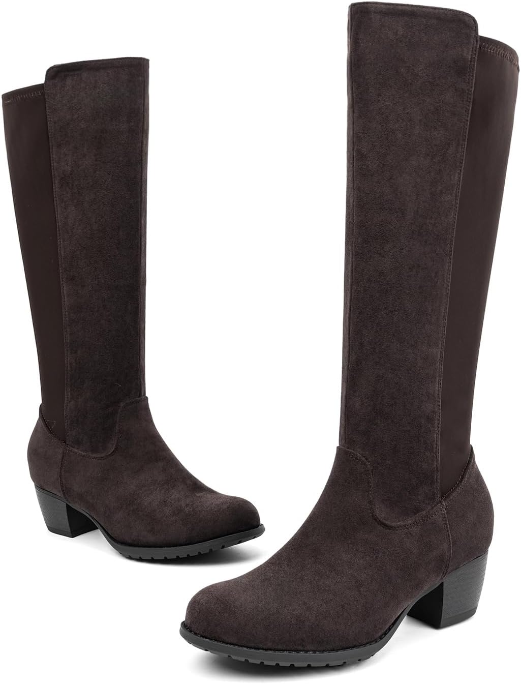 VJH confort Women's Knee High Boots, Round Toe Low Heel Stretchy Comfy Wide Calf Tall Riding Boot