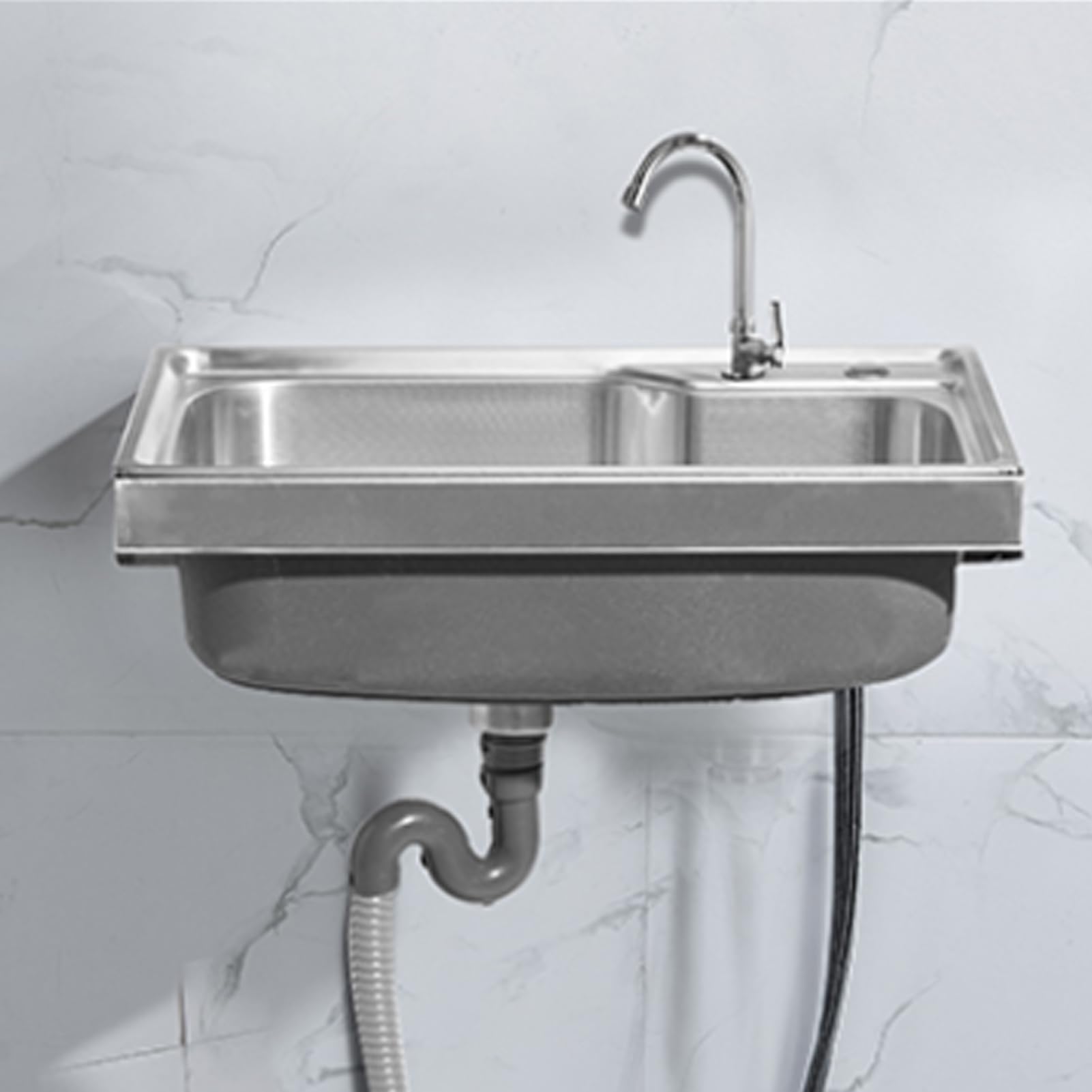 Lavabo de baño montado en la pared con grifo, fregadero de mano que ahorra espacio para lavandería y tocador, diseño moderno, fácil instalación, perfecto para espacios pequeños