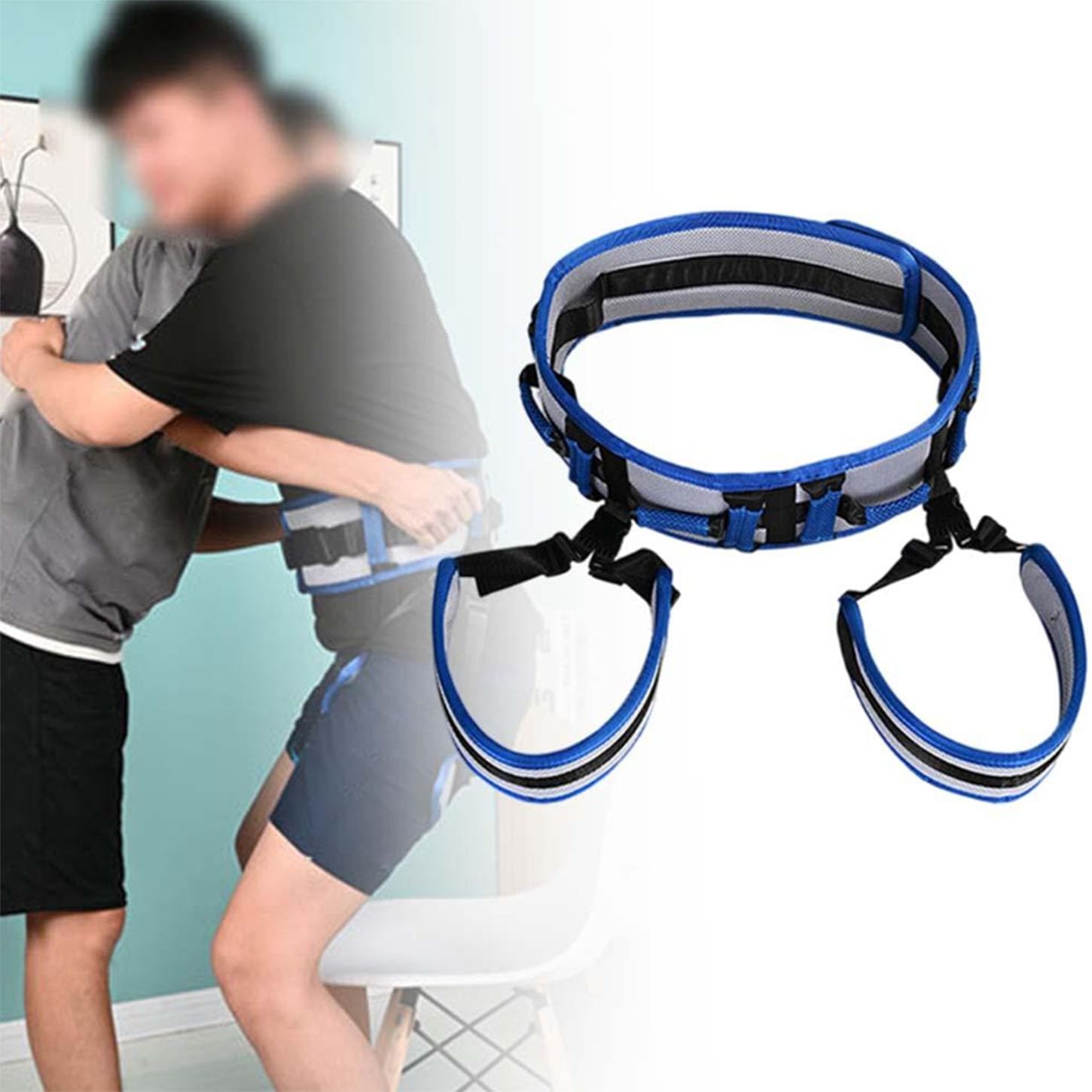 Cinturones De Transferencia Ajustable,Cinturon De Seguridad para Ancianos con Perneras Y Asas,Paciente Honda Levantador,Tela De Malla Transpirable,Retirable,L