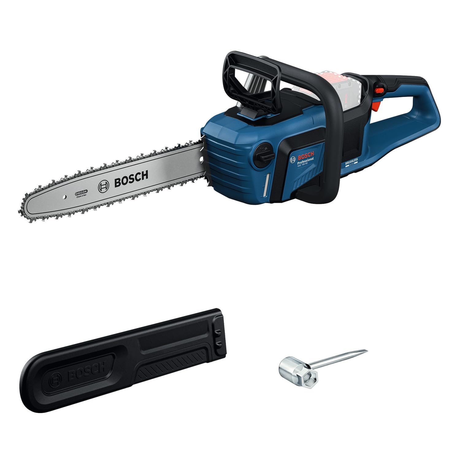 Bosch Professional Kettensäge GKE 18V-40 (40 cm Schwert, bürstenloser Motor mit BITURBO-Technologie, inklusiv Kombischlüssel, Kettenabdeckung)