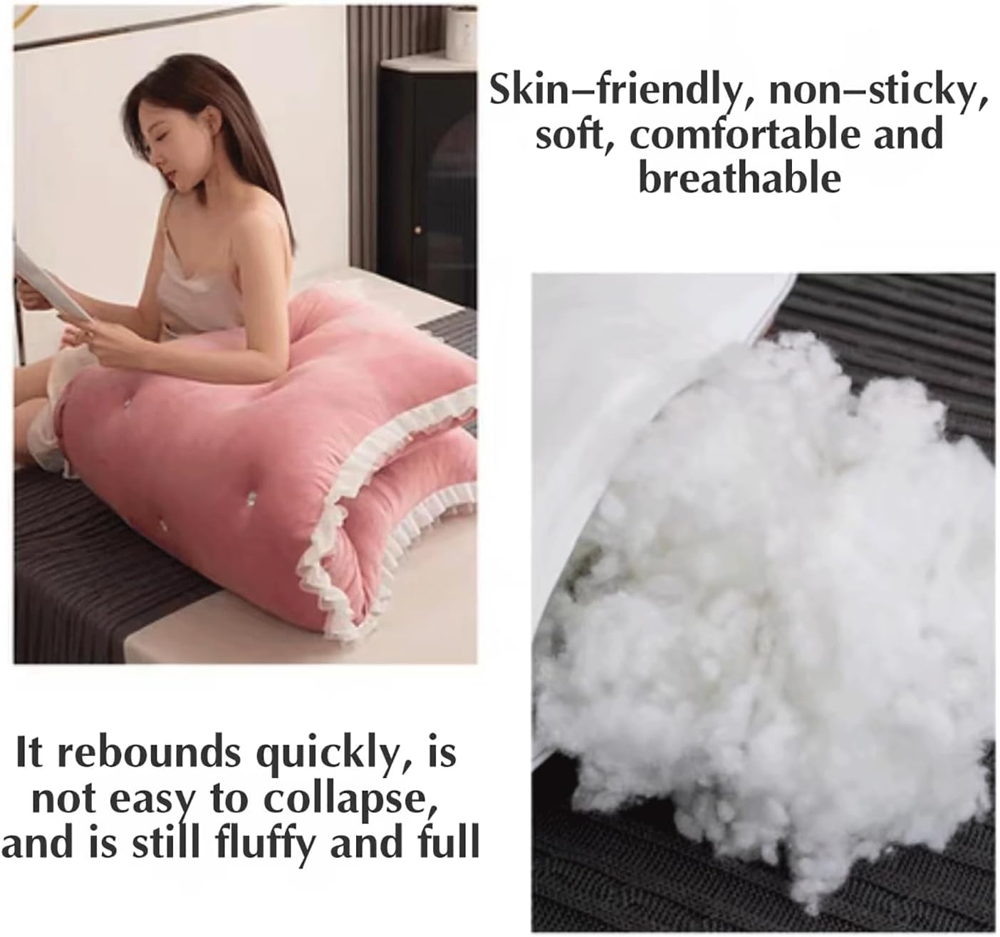 Reading Bed Rest Pillows，Bedside Pillows, Large Backrest, Solid Lace Edges, Detachable Washable(Size:59"/150cm,Color:E)