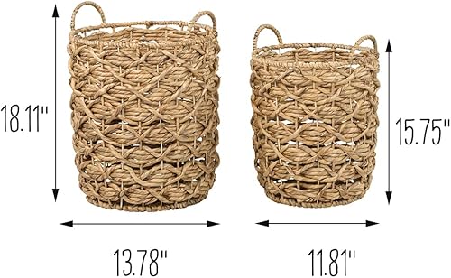 Miniatura 4 de Honey-Can-Do Juego de 2 cestas redondas decorativas de mimbre con asas para almacenamiento, natural STO-09848 Natural
