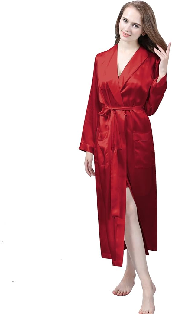 Amazon Lulusilk シルクパジャマ レディース 長袖 ローブ ルームウェア ポケット付き おしゃれ 北欧風 ネグリジェ ワンピース 22匁 ワインレッド Xs パジャマ ルームウェアセット 通販