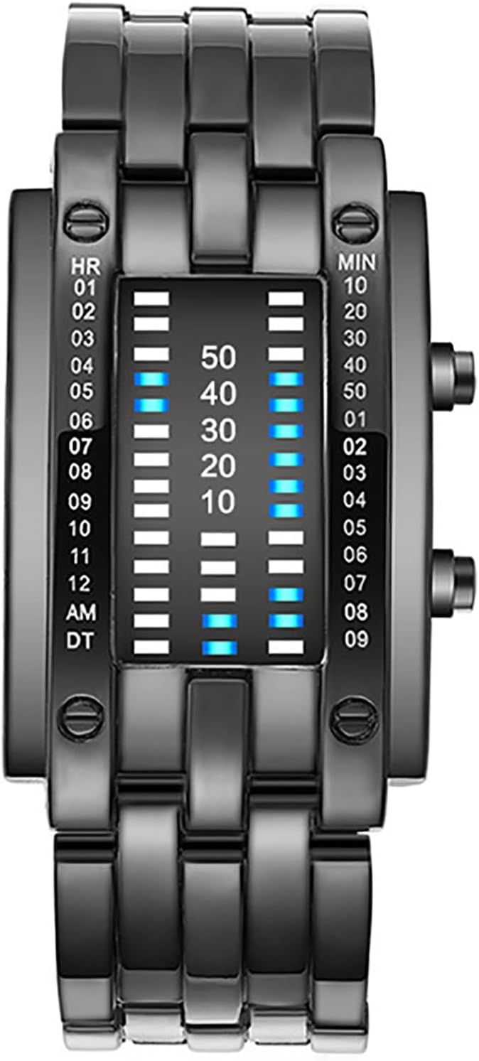 ADSBIAOYE Men’s and Women’s Watches Fashion Creative Double Matrix Binary LED Waterproof Stainless Steel Watch