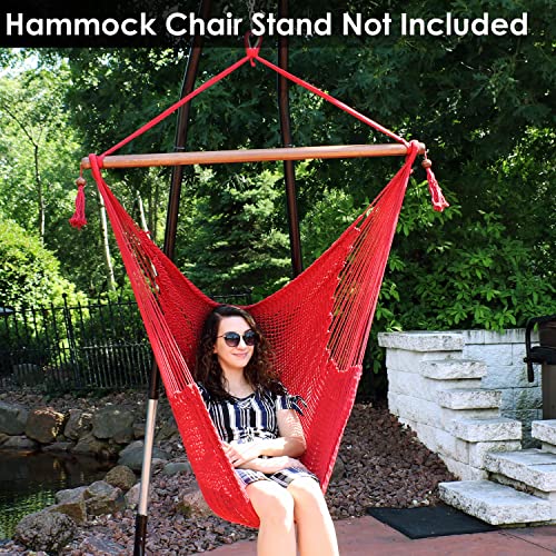 Sunnydaze Hanging Rope Hammock Chair Swing - Caribbean-Style Extra Large Hanging Chair For Backyard And Patio - Red #TOP6