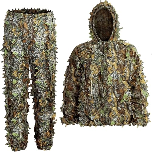 Beler Ensemble de camouflage Ghillie, costume de camouflage 3D en 5 pièces, déguisement de forêt et de chasse (Vert forêt, L)