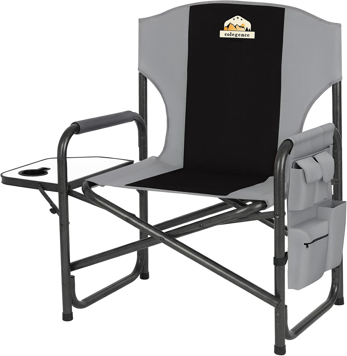 Oversized Directors Camping Chair Support 600 LBS, Heavy Duty Folding Outdoor Chairs with Detachable Side Pocket and Adjustable Side Table for Outside Beach,Lawn,Fishing (Black)