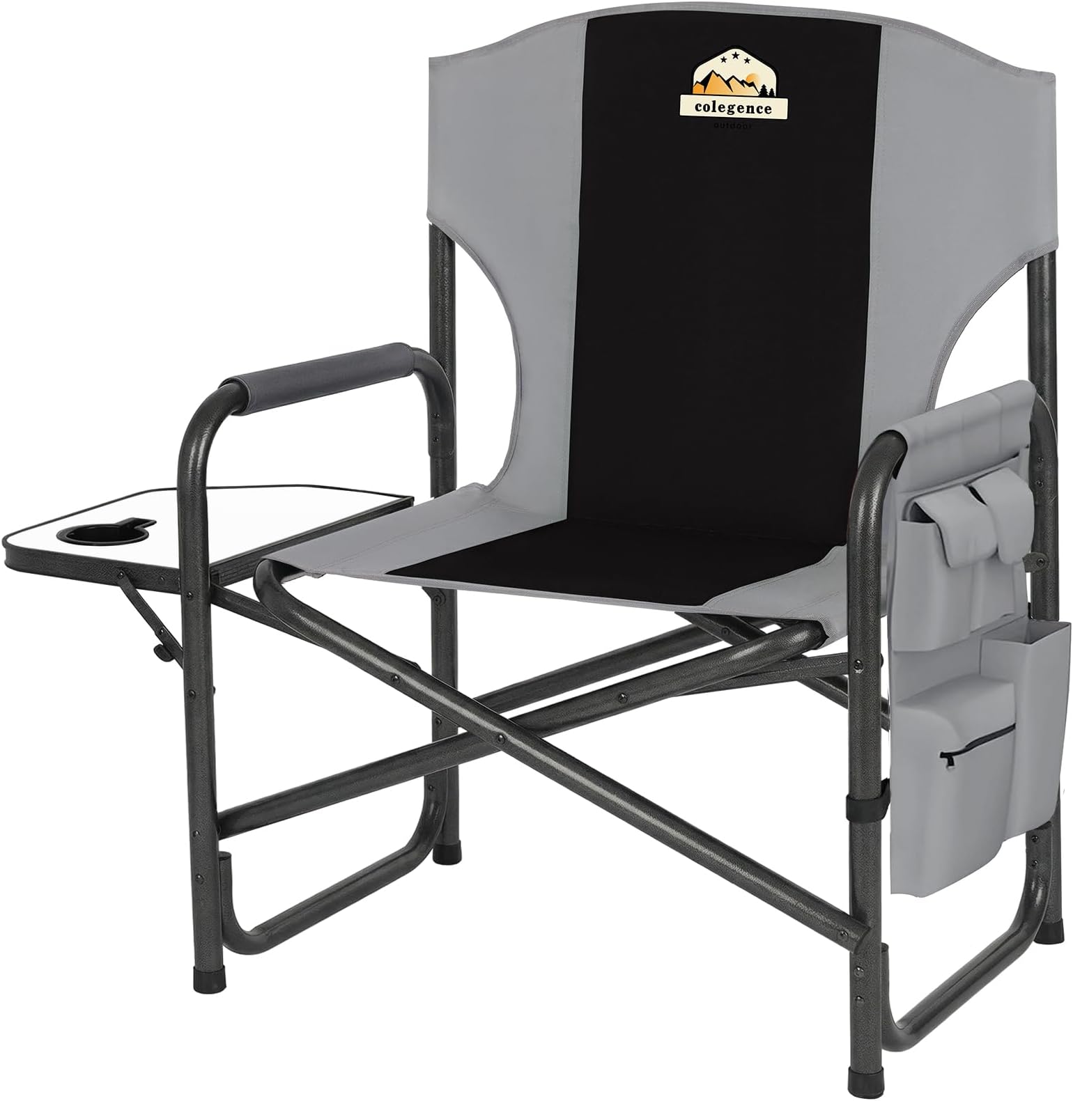 Colegence Oversized Directors Camping Chair Support 600 LBS, Heavy Duty Folding Outdoor Chairs with Detachable Side Pocket and Adjustable Side Table for Outside Beach,Lawn,Fishing (Black)