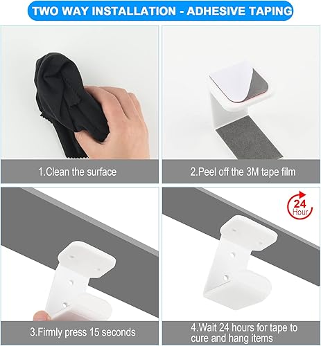 Miniatura 4 de Cosmos 2 ganchos para colgar auriculares debajo del escritorio, ganchos de montaje en pared con cinta adhesiva y juego de tornillos, compatibles con