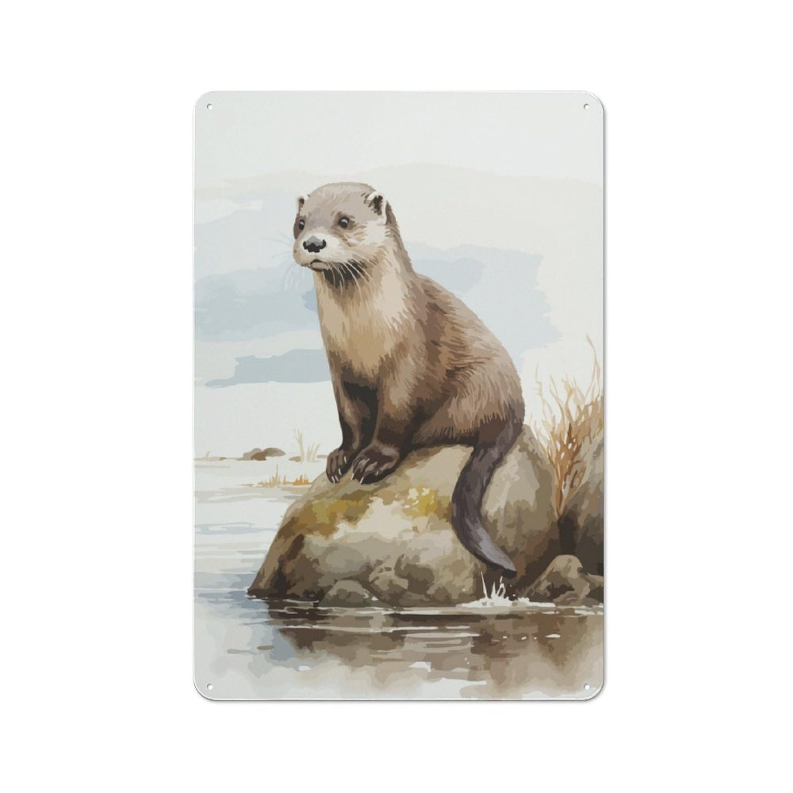 Junmoney Otter Watercolor Cute Rustic Metal Sign 30X20cm Featuring For Garage Wall, Suited To Garage Decor Collectors