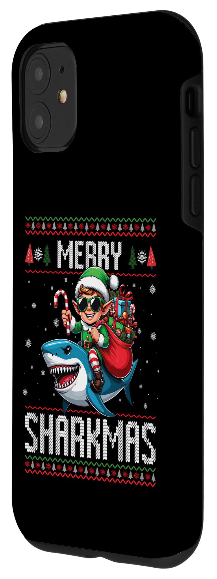 iPhone 11 Merry Sharkmas Elf Riding Shark Ugly Christmas Xmas Party Case - Image 2