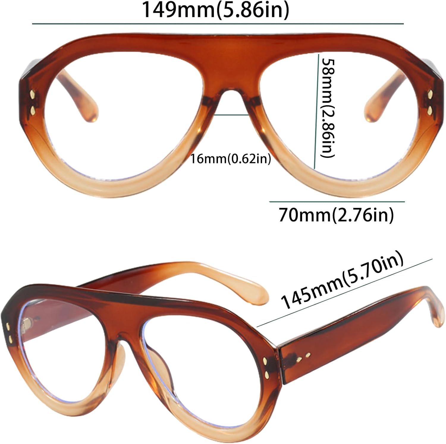 Aviator Reading Glasses for Women Men, Stylish Eyeglasses Frame with Spring Hinge, Blue Light Blocking Eyewear