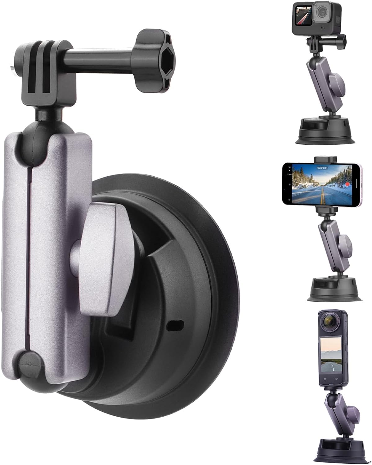 yantralay Aluminium Car Suction Mount 360° Rotatable for Insta 360 X5/X4/X3/X2, Ace Pro,ONE R/RS, Hero 13 12 11 10 9 8 7, DJI Osmo Action Series & All Other Action Camera Accessories