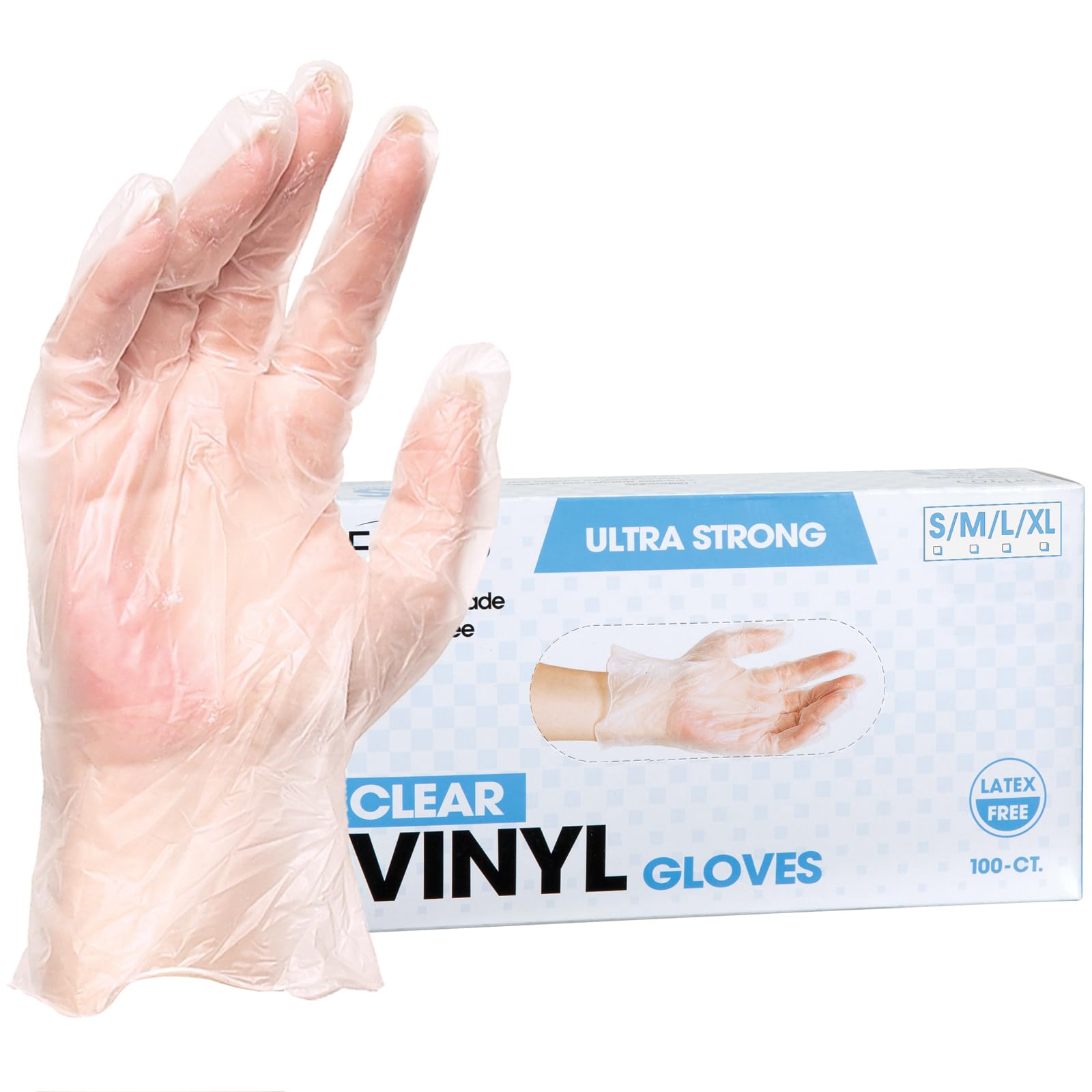 ForPro Disposable Vinyl Gloves, Clear, Industrial Grade, Powder-Free, Latex-Free, Non-Sterile, Food Safe, 2.75 Mil. Palm, 3.9 Mil. Fingers, X-Large, 100-Count