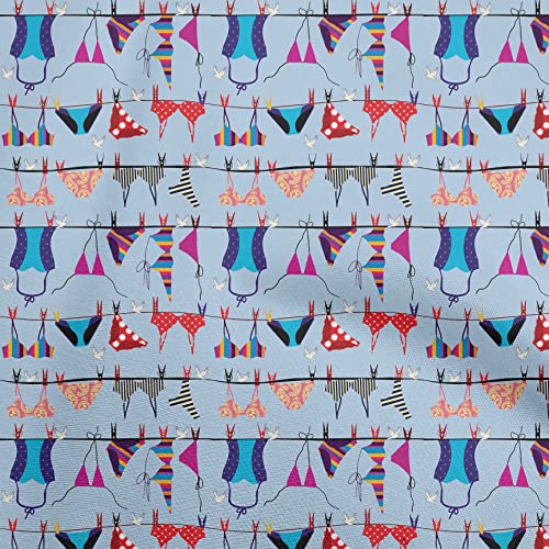 oneOone Cotton Cambric Light Blue Fabric Beach Wear Quilting Supplies Print Sewing Fabric By The Yard 42 Inch Wide