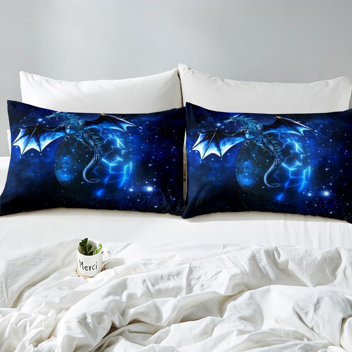 Loussiesd Galaxy Dragon Bettbezug 135x200 cm Kinder Chic Weltraum Sternenhimmel Bettwäsche Set Dschungeltiere Drachen Bettwäsche für Jungen Kinder Teens Schlafzimmer Dekor Blau Schwarz Betten Set