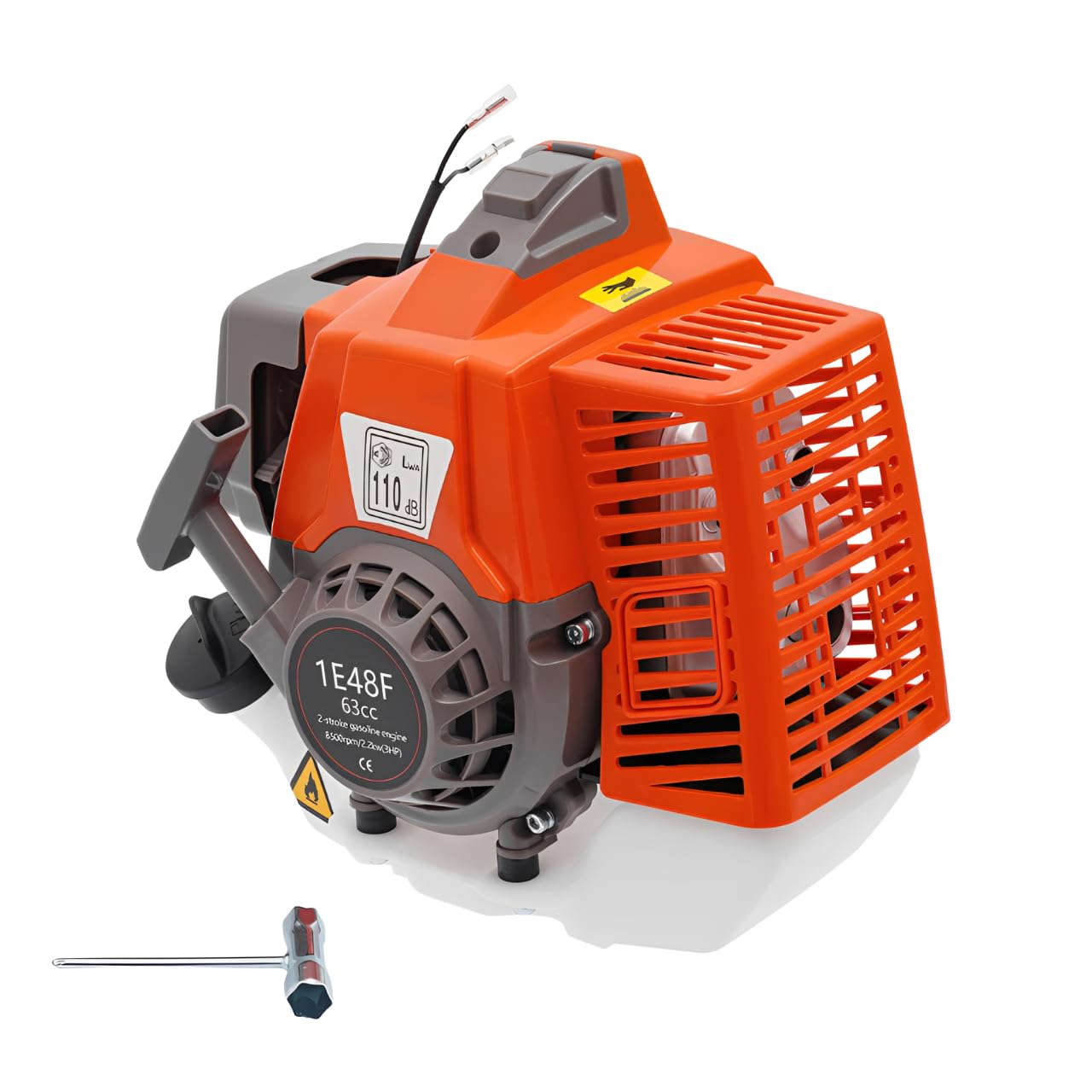 Motor de gasolina de 2 tiempos de 3 CV, motor de gasolina de 2,2 kW, 63 cc de cilindrada, 8500 rpm, enfriado por aire, arranque por cable, cilindro único, ligero y portátil, motor de arranque ligero