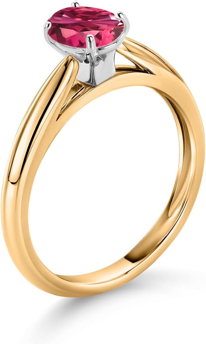 Gem Stone King 10K Yellow Gold Pink Tourmaline Solitaire Engagement Ring For Women (0.85 Cttw, Oval 7X5MM, Gemstone October Birthstone) - Image 3