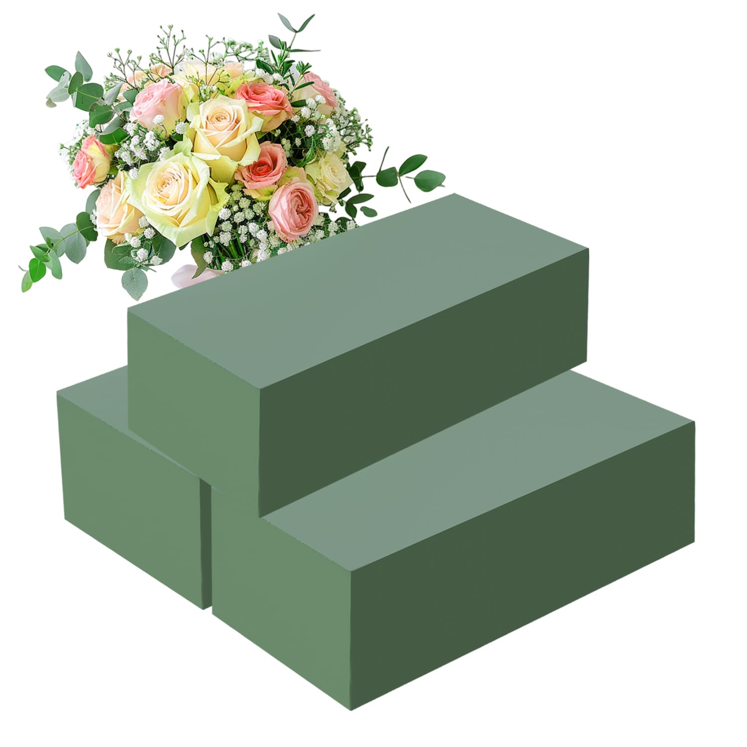Floral Foam 3PCS Flower Foam Green Wet Dry Floral Foam Blocks Florist Plant Foam Bricks for Artificial and Fresh Flower Arrangement DIYs Crafts Weddings 23x10.5x7cm image 2