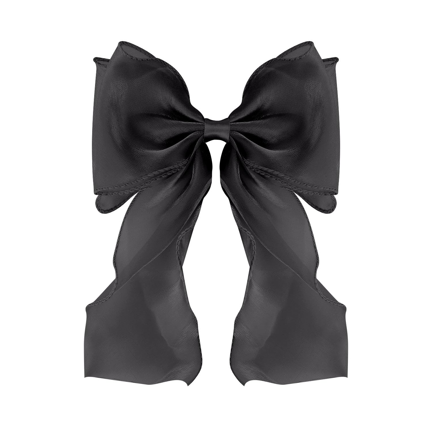 Large Hair Bow Clips for Women Black Bright Silk Hair Bow Clips Long Tail French Hair Ribbon Coquette Bows Hair Accessories for Girls
