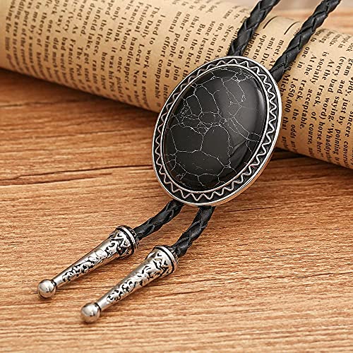 Image of Turquoise Agate Granite BOLO Tie for Men Women Leather Wedding Necklace Western Cowboy Necktie