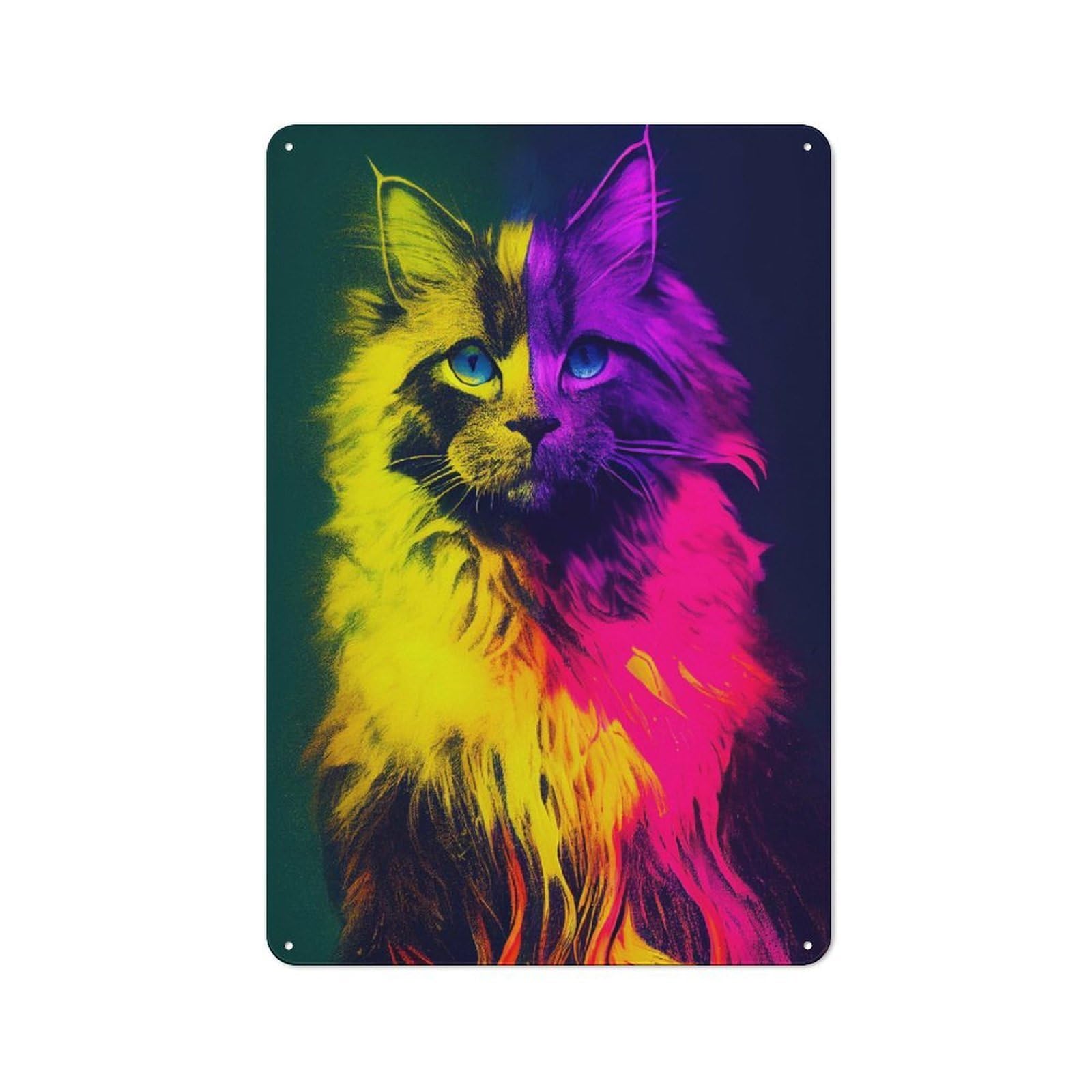 Junmoney Style-23 Colorful Maine Coon Cat Industrial Metal Wall Decor 30X20cm, Metal Wall Sign For Tool Room, Garage, Studio Or Home Bar
