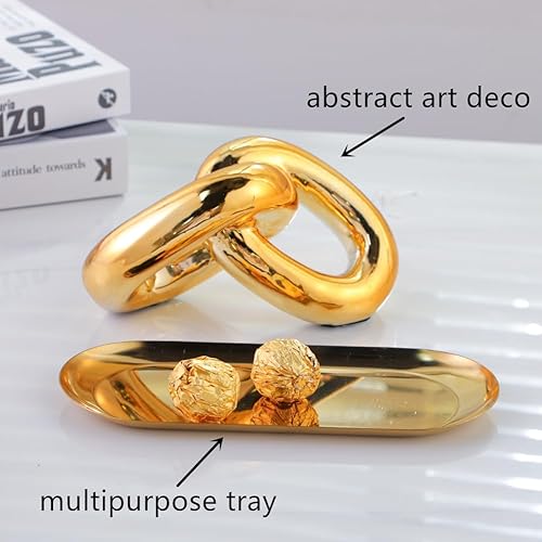 Miniatura 3 de Estatua de decoración dorada, estatuas de cadena de cerámica modernas, decoración para sala de estar, decoración del hogar, estatua de arte moderno,