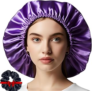 قبعة صغيرة للنوم من الساتان، باللون البنفسجي، مصنوعة من الساتان للنساء، بتصميم سلوتشي بيني مزدوج الوجه