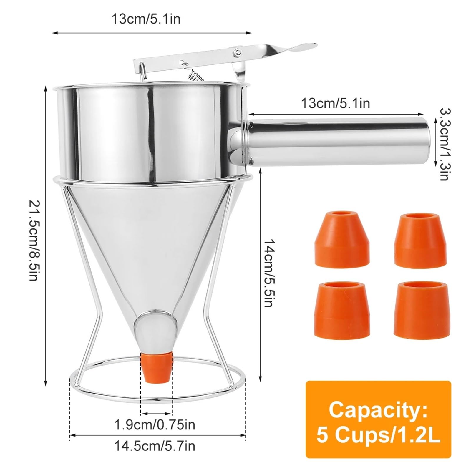Teigspender Backwerkzeuge Trichterspender mit Griffhalter Cupcake Octopus Balls Edelstahl Teig Bäcker Küchenwerkzeug Zubehör