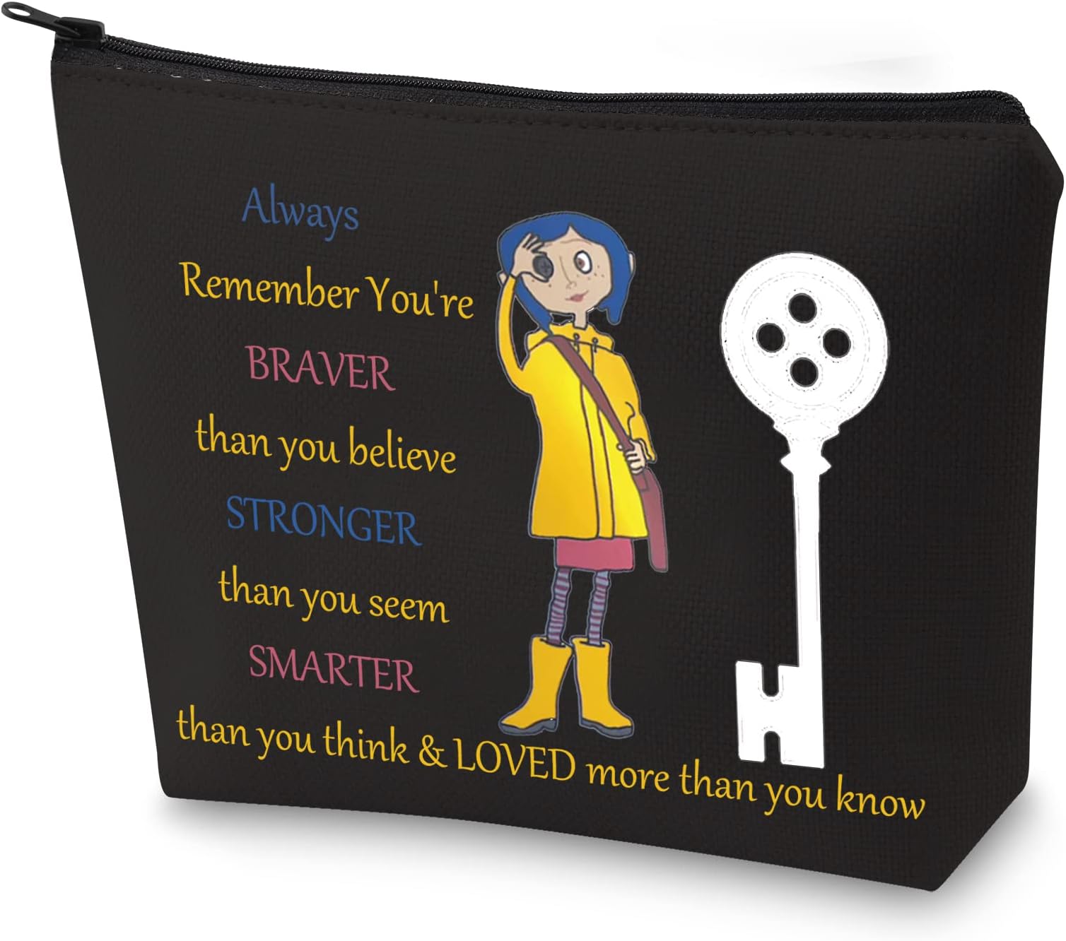 WZMPA Cartoon Movie Cosmetic Bag Movie Fans Gift You are Braver Stronger Smarter Than You Think Cartoons Makeup Zipper Pouch Bag for Women Girls (Always Coral BL), Always Co-raline BL, Fit