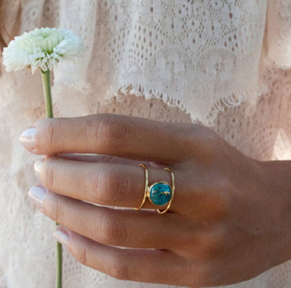 MAIHAO Jewelry Women 18K Gold Filled Huge Turquoise Wedding Anniversary Ring Gift Size 6-10 (US Code 8)