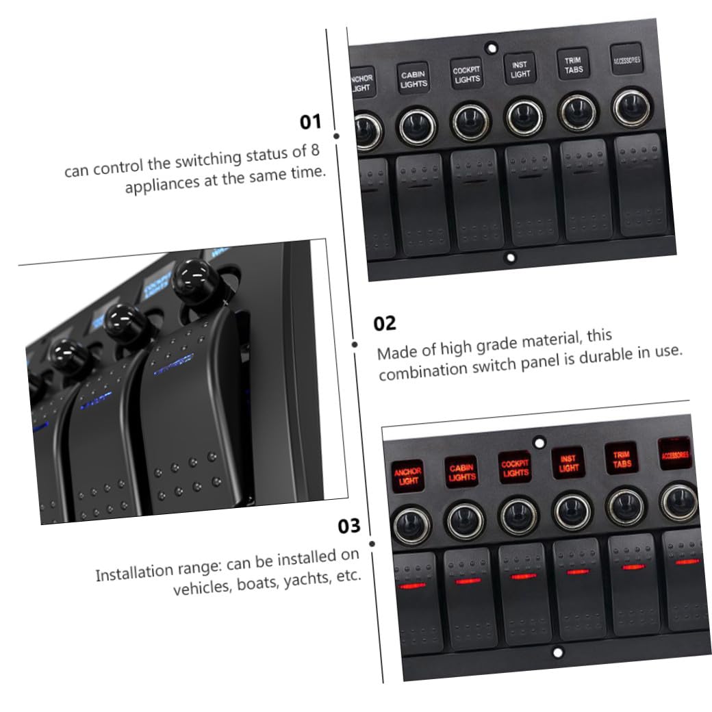 Panel de Interruptores de Barco 8 Posiciones, Control de 8 Aparatos, para Vehículos y Barcos, Panel de Mando 12v/24v