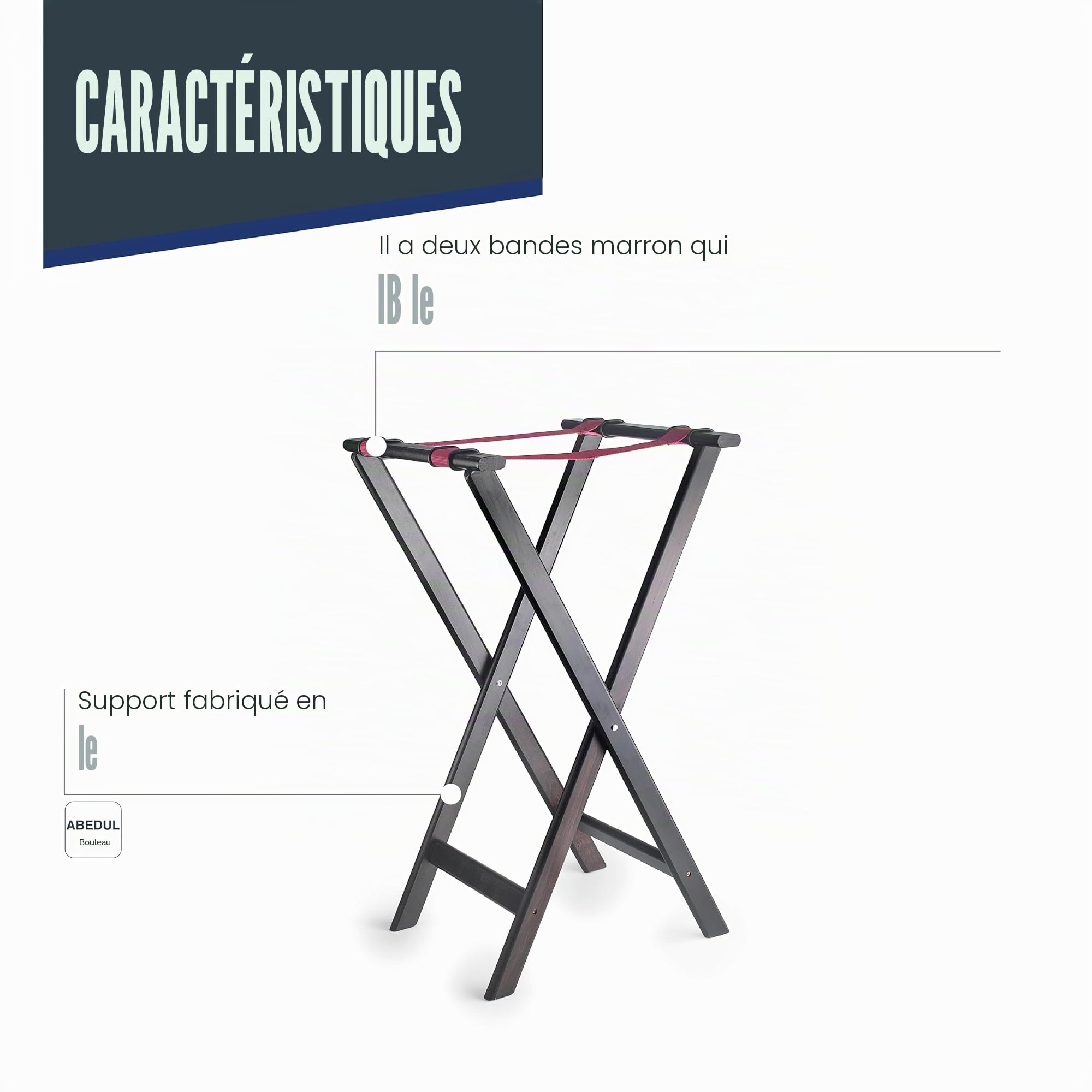 Lacor - 61869 - Sylva Porte-Plateau, Bois de Bouleau, 43.5 x 46 x 82 cm, 100% Pliable, Rondelles Réglables, Pieds Antidérapants pour Plus de Stabilité, Noir
