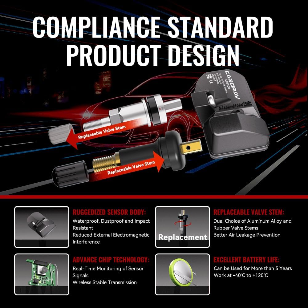 56029398AB TPMS Sensor, Tire Pressure Sensor Replacement for Chrysler Jeep Wrangler, Dodge Ram 1500 2500 3500, Replaces 68142397AA 68241067AA 4-Pack 433MHz