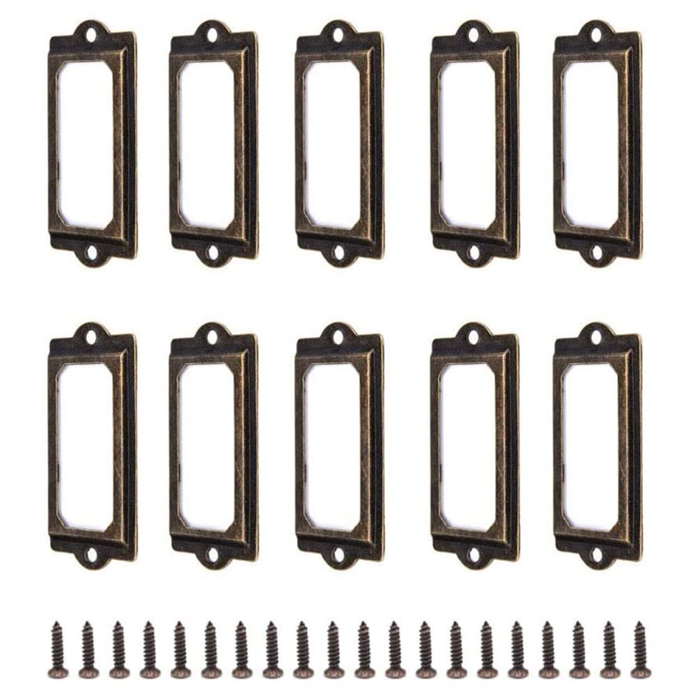 36 Pezzi Porta Etichette Antico, Porta Etichette in Metallo con Viti, Porta-Etichette Porta Carte per Ufficio, per Targhette con Nome, Armadietto da Farmacia, Cassettiera o Schedario